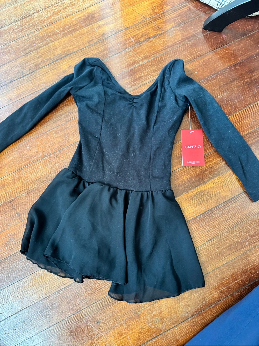 Capezio Black Long Sleeve Dance Dress with Chiffon Skirt